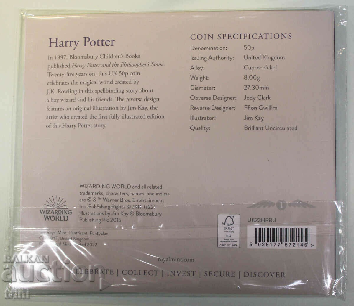 Great Britain 50 pence 2022 Harry Potter and the Philosopher's Stone with price 70.00 BGN | € 35.79 Great Britain 50 pence 2022 Harry Potter and the Philosopher's Stone with price 70.00 BGN | € 35.79