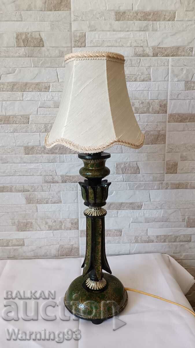 Стара дървена настолна лампа - №14 - ръчно рисувана - Антика