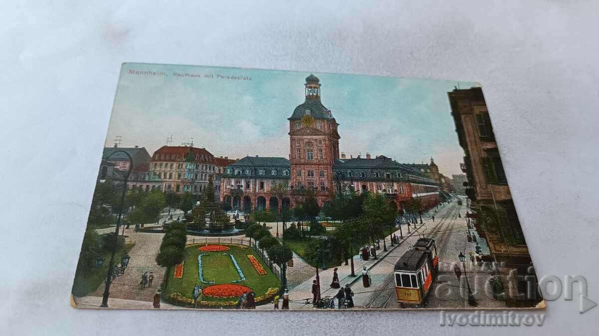 Postcard Manheim Kaufhaus mit Paradeplatz
