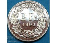 Switzerland 2 francs 1992 Helvetia UNC PROOF - rare
