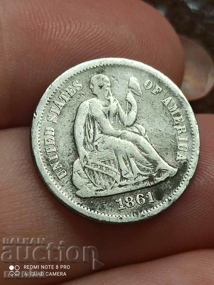 ONE DIME year 1861 - letter S extremely rare
