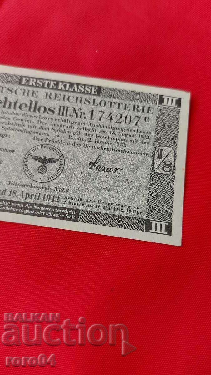 Delivery of LOTTERY TICKET - NAZI GERMANY - No. 174207 e