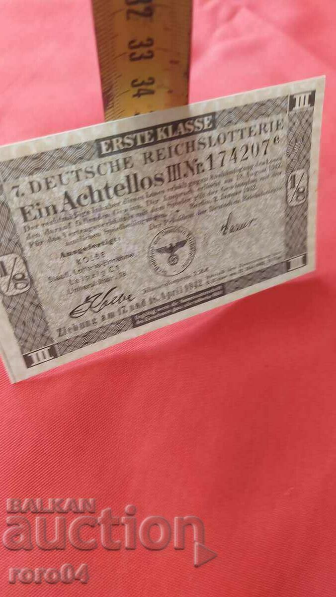 LOTTERY TICKET - NAZI GERMANY - No. 174207 e - 5 LOTTERY TICKET - NAZI GERMANY - No. 174207 e - 5