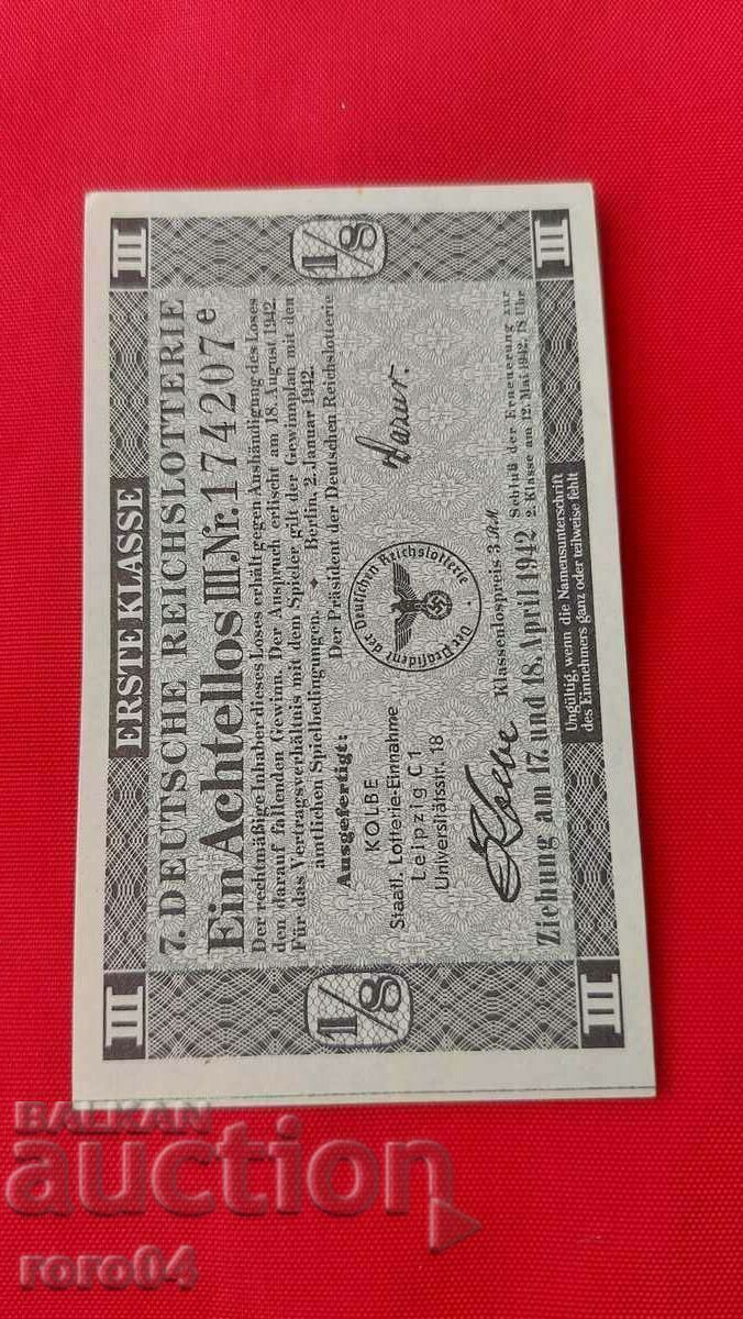 LOTTERY TICKET - NAZI GERMANY - No. 174207 e - 7 LOTTERY TICKET - NAZI GERMANY - No. 174207 e - 7