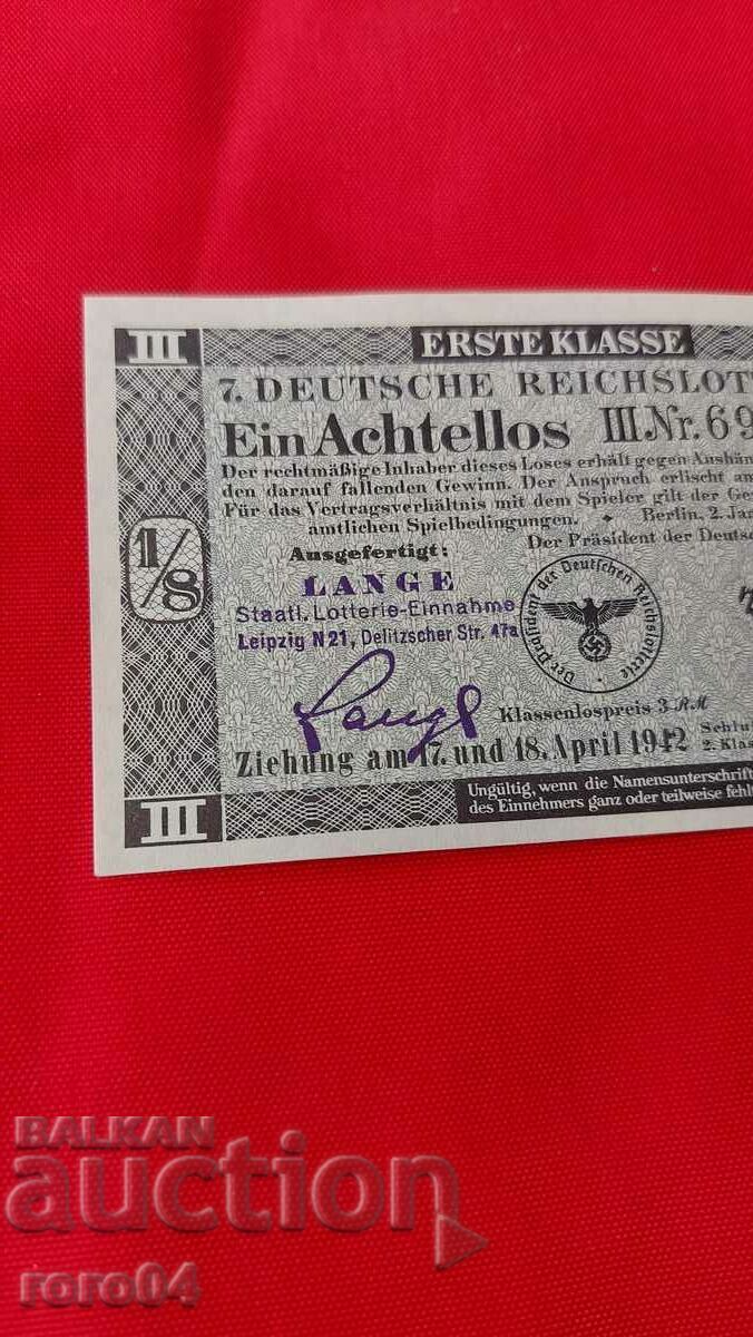 Delivery of LOTTERY TICKET - NAZI GERMANY - No 69767 f Delivery of LOTTERY TICKET - NAZI GERMANY - No 69767 f