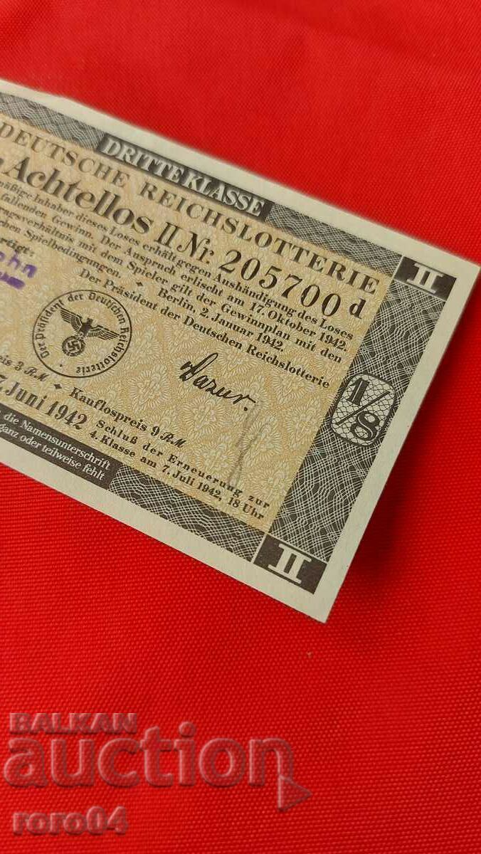 LOTTERY TICKET - NAZI GERMANY - No 205700 d - 5 LOTTERY TICKET - NAZI GERMANY - No 205700 d - 5