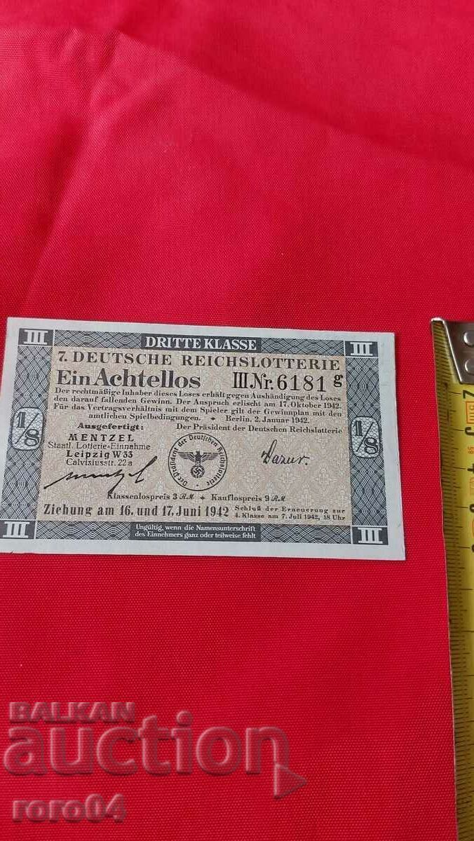 Auction LOTTERY TICKET - NAZI GERMANY - No 6181 g Auction LOTTERY TICKET - NAZI GERMANY - No 6181 g