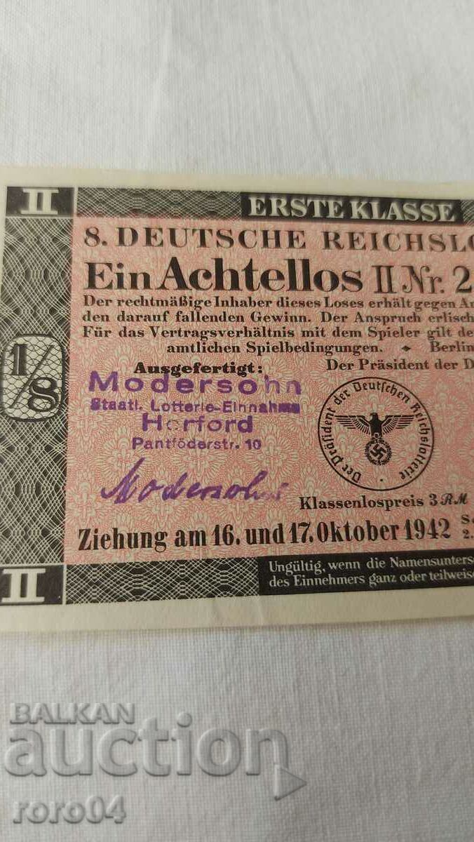 Delivery of LOTTERY TICKET - NAZI GERMANY - No 205700 d Delivery of LOTTERY TICKET - NAZI GERMANY - No 205700 d
