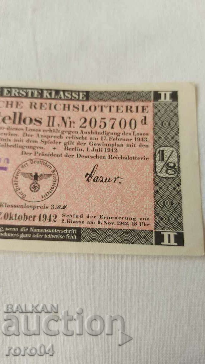 LOTTERY TICKET - NAZI GERMANY - No 205700 d - 5 LOTTERY TICKET - NAZI GERMANY - No 205700 d - 5
