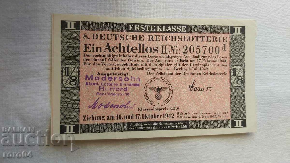 LOTTERY TICKET - NAZI GERMANY - No 205700 d - 7 LOTTERY TICKET - NAZI GERMANY - No 205700 d - 7