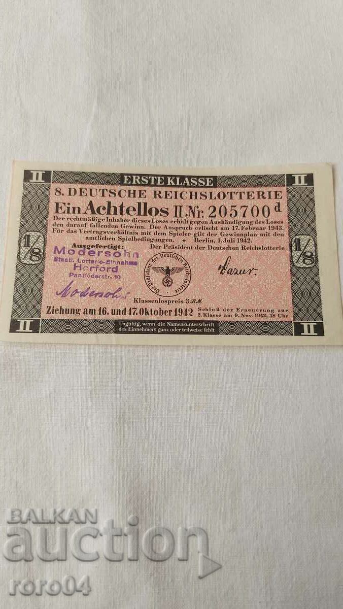 LOTTERY TICKET - NAZI GERMANY - No 205700 d