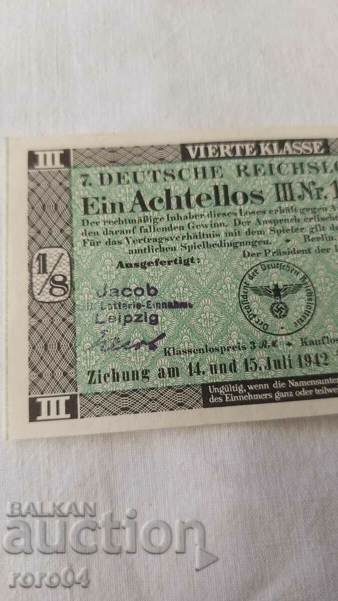 Delivery of LOTTERY TICKET - NAZI GERMANY - No 131687 b Delivery of LOTTERY TICKET - NAZI GERMANY - No 131687 b