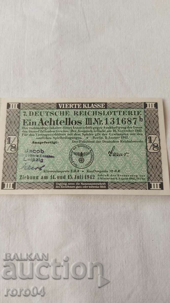 LOTTERY TICKET - NAZI GERMAIA - No 131687 b
