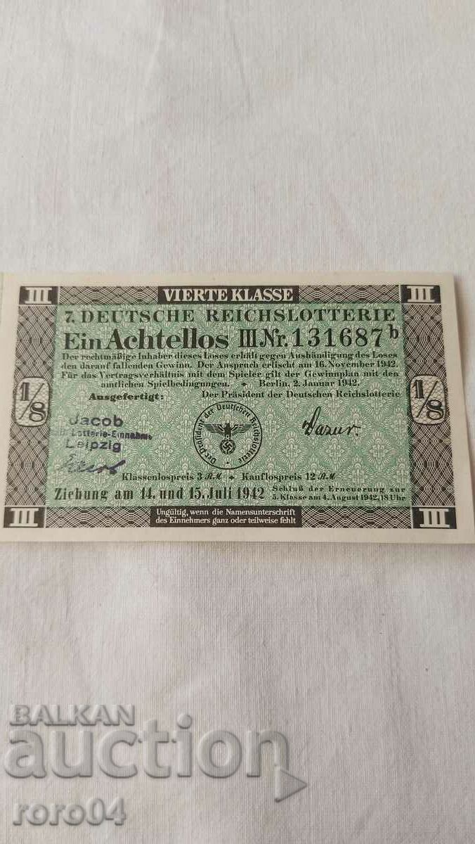 LOTTERY TICKET - NAZI GERMANY - No 131687 b