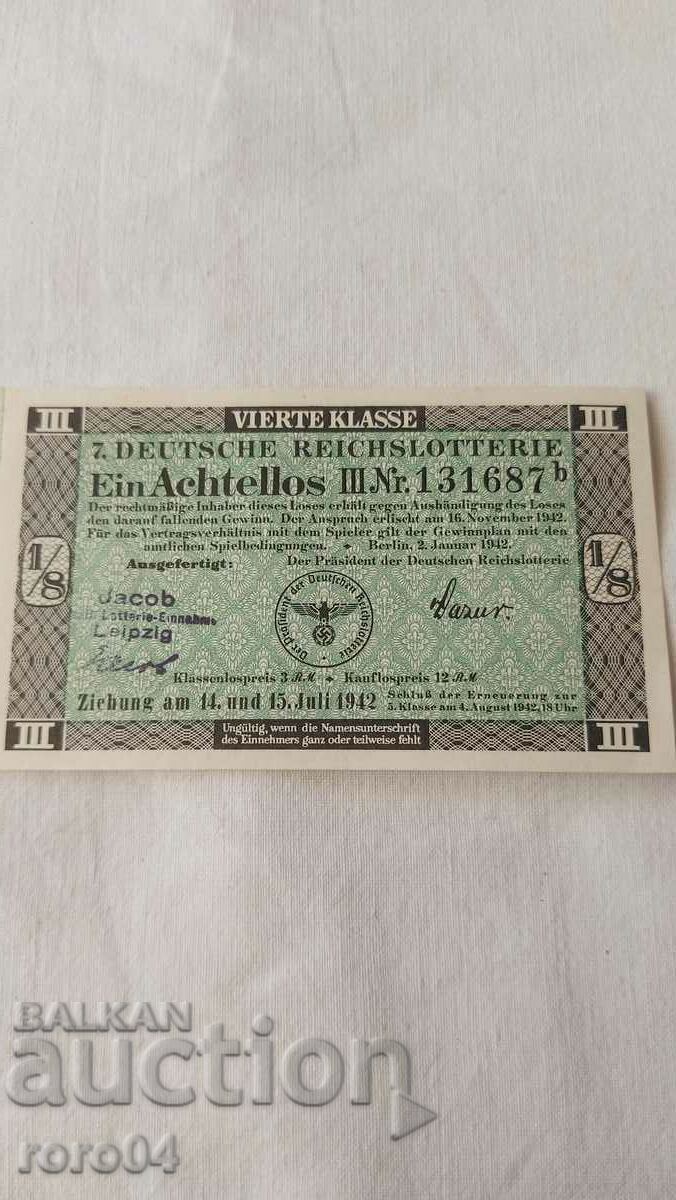 BILET DE LOTERIE - GERMANIA NAZI - Nr 131687 b BILET DE LOTERIE - GERMANIA NAZI - Nr 131687 b