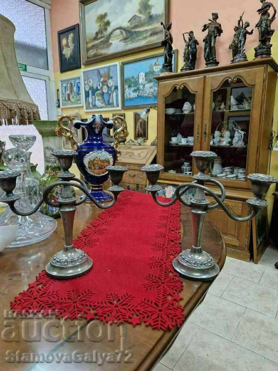 A pair of great antique silver plated candlesticks