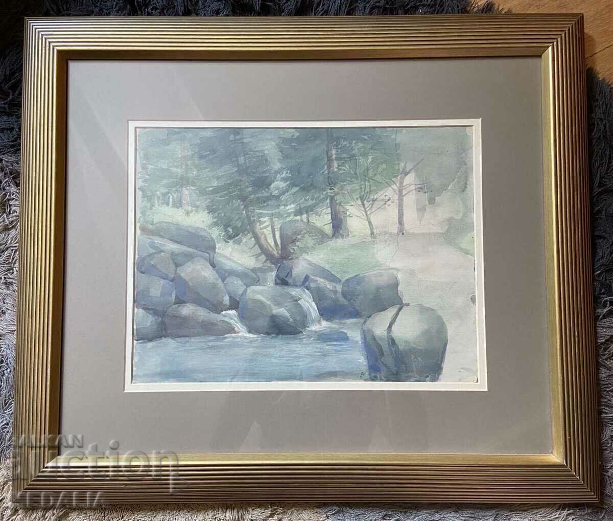 Vasil Stoilov-"By the river"-watercolor-framed