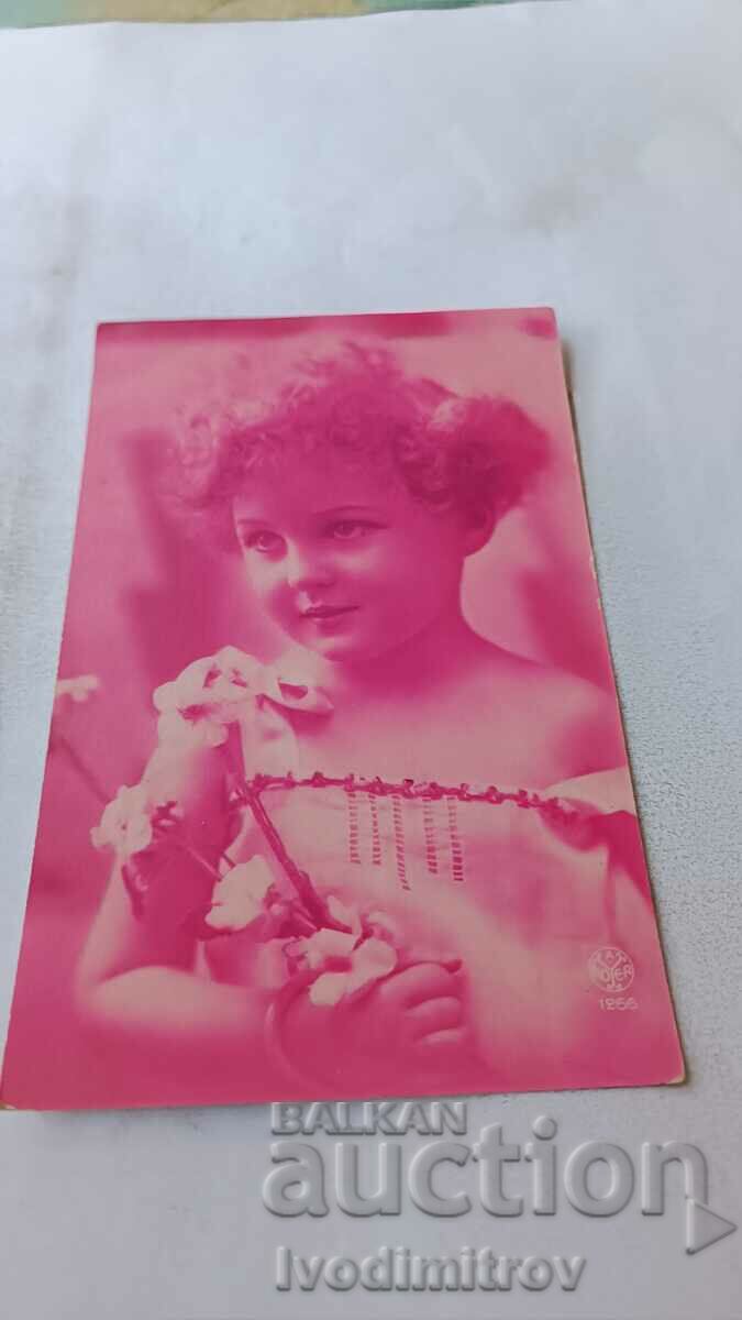 Пощенска картичка Момиченце в розово 1933
