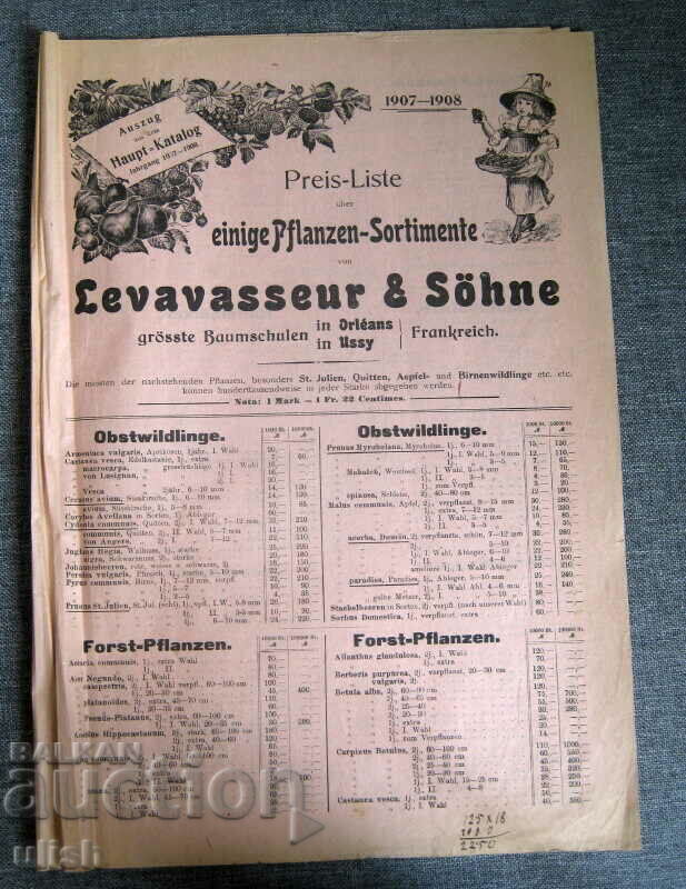 1907-1908 ценова листа на растителни плодове и зеленчуци
