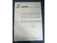 Old document advertising letter Wiehler J. Wiehler signed