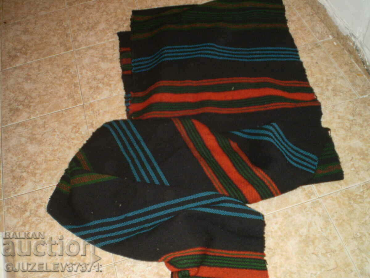 Old handwoven wool rug red, green stripes - 7 Old handwoven wool rug red, green stripes - 7