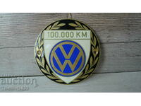 Old enamel plate car VOLKSWAGEN - WV - 100000 km