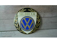 Old enamel plate car VOLKSWAGEN - WV - 100000 km