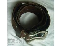 Genuine leather belt with metal plates