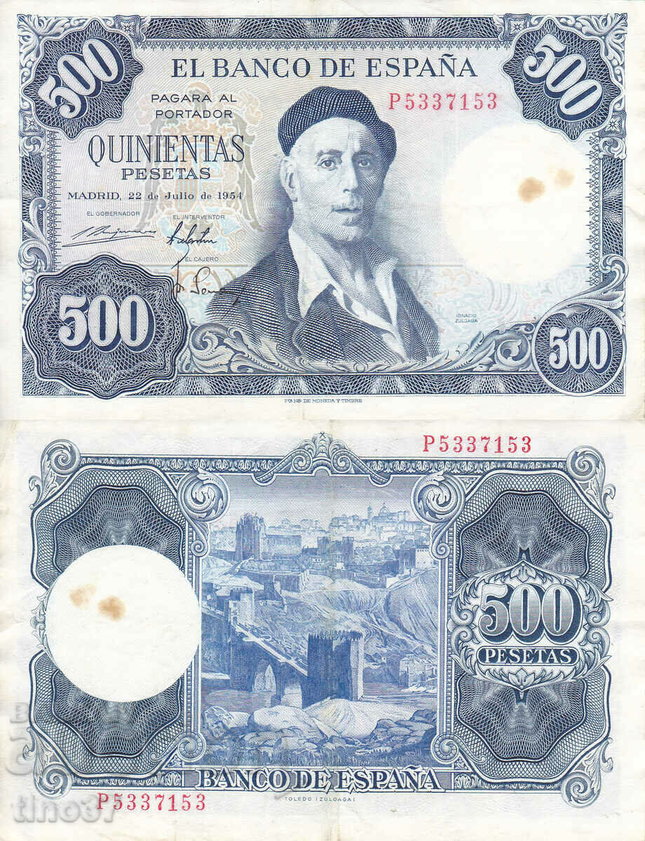 tino37- SPANIA - 500 PESȚI - 1954 - VF