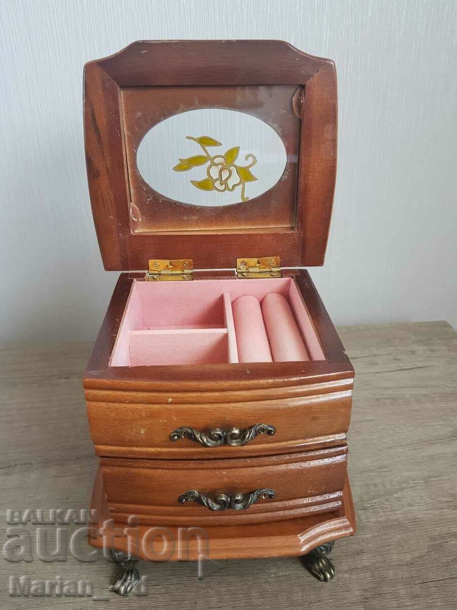 Cutie vintage din lemn, dulap de bijuterii