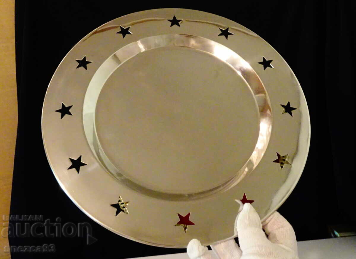 Silver-plated tray, plate, 30 cm., stars.