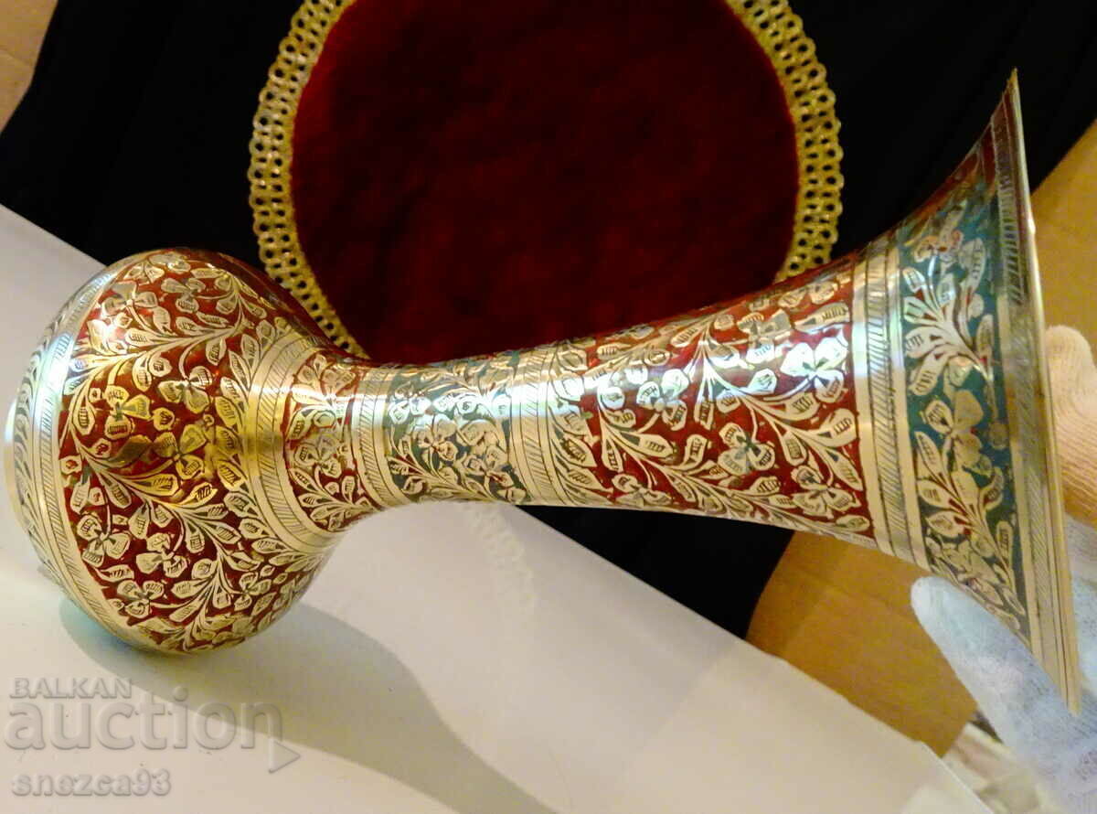 Bronze decanter, vase, cellular enamel, marked. - 7 Bronze decanter, vase, cellular enamel, marked. - 7