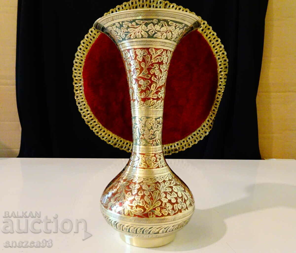 Bronze decanter, vase, cellular enamel, marked. Bronze decanter, vase, cellular enamel, marked.