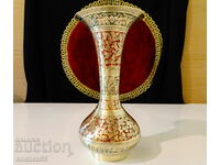 Bronze decanter, vase, cellular enamel, marked.