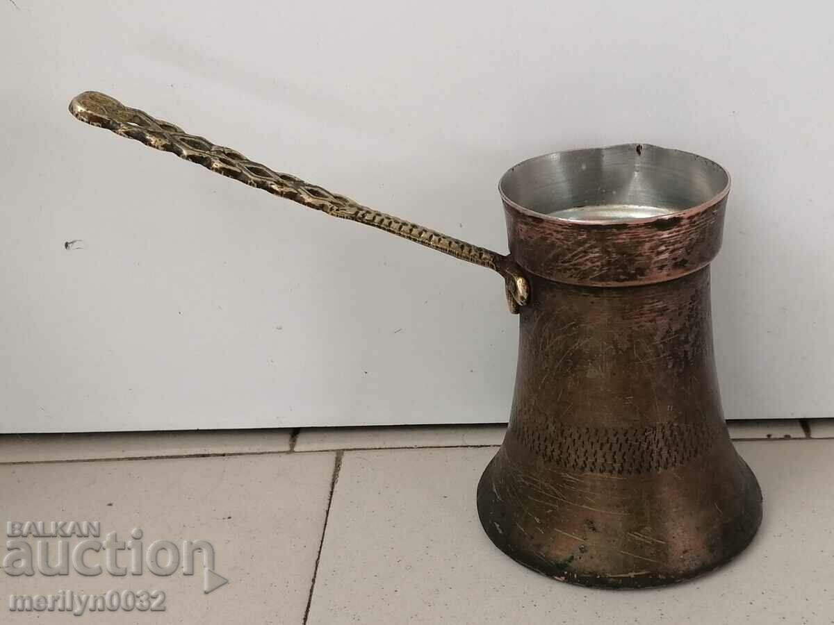 Старо медно калайдисано джезве, кафеник, бакър, меден съд - 5 Старо медно калайдисано джезве, кафеник, бакър, меден съд - 5