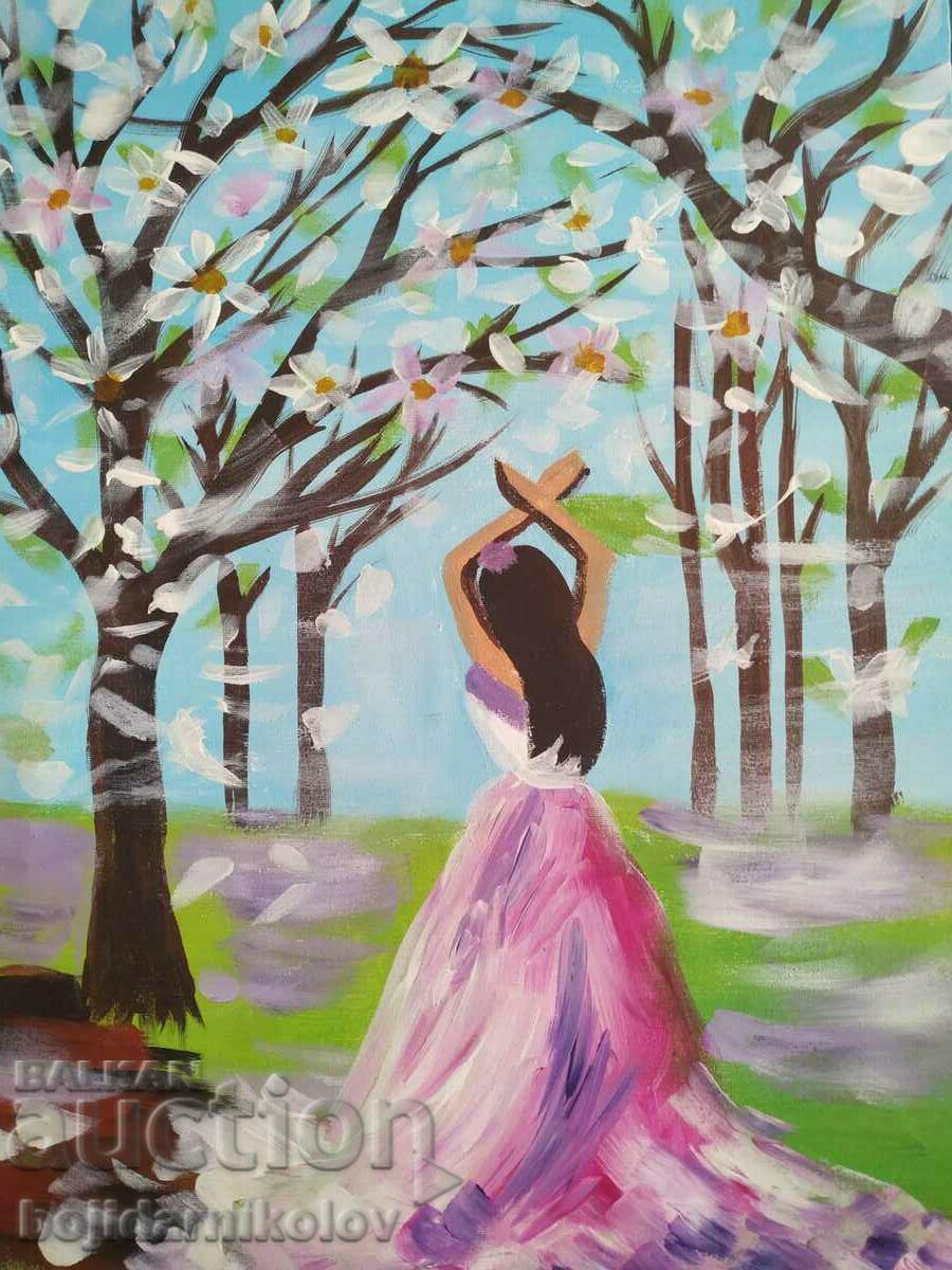 In the garden, painted picture 30/40 on canvas, signed with price 29.98 BGN | € 15.33 In the garden, painted picture 30/40 on canvas, signed with price 29.98 BGN | € 15.33