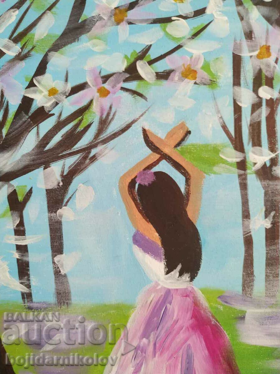 Auction In the garden, painted picture 30/40 on canvas, signed Auction In the garden, painted picture 30/40 on canvas, signed