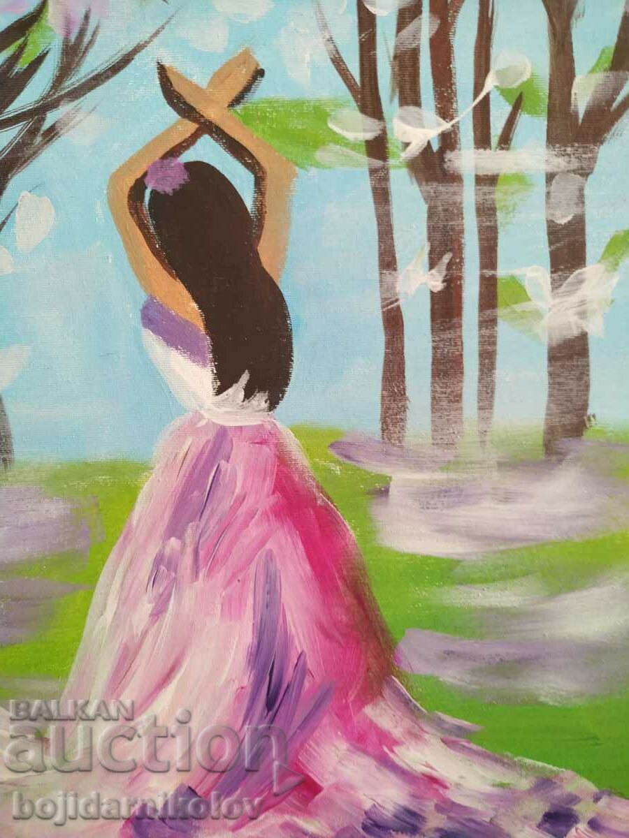 In the garden, painted picture 30/40 on canvas, signed - 5 In the garden, painted picture 30/40 on canvas, signed - 5