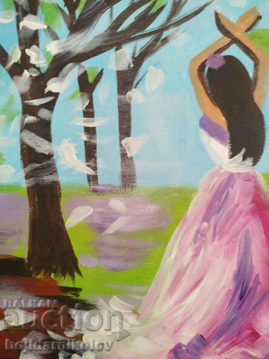 In the garden, painted picture 30/40 on canvas, signed - 6 In the garden, painted picture 30/40 on canvas, signed - 6