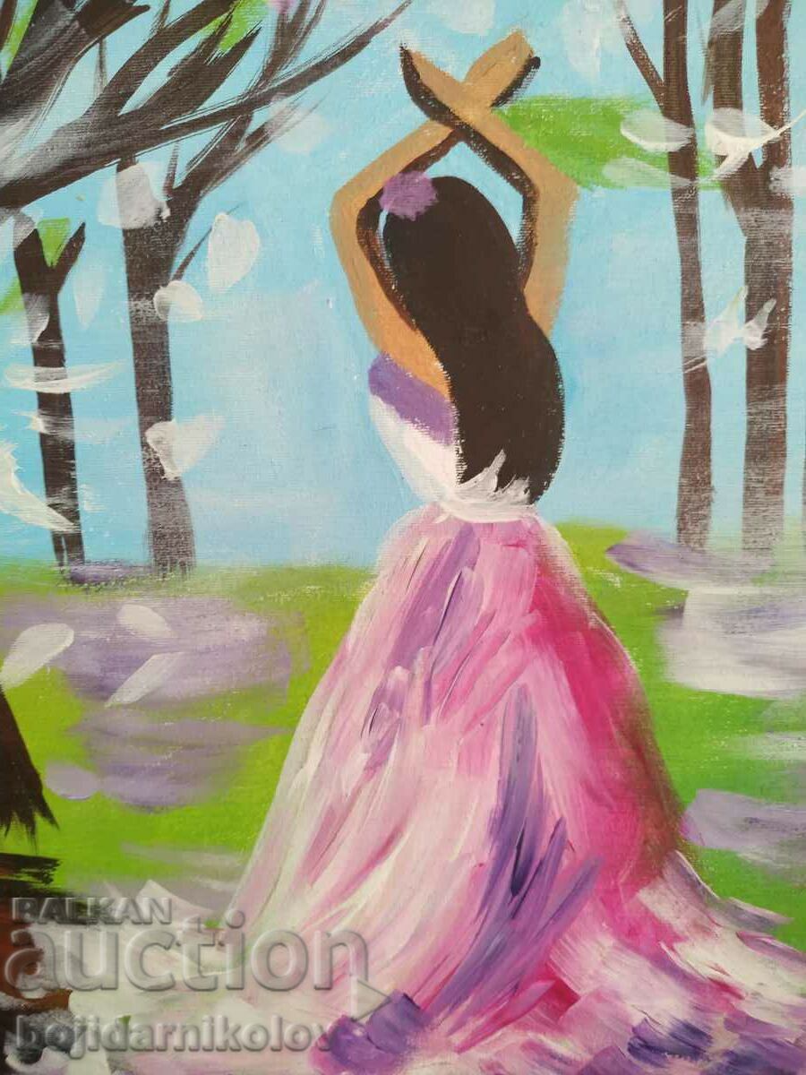 In the garden, painted picture 30/40 on canvas, signed - 7 In the garden, painted picture 30/40 on canvas, signed - 7