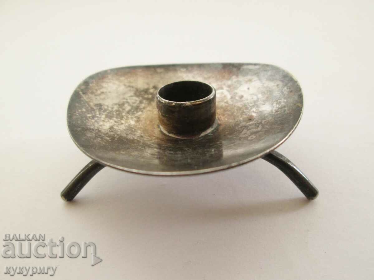 Sfeșnic vechi de mic autor suedez, placat cu argint - 6