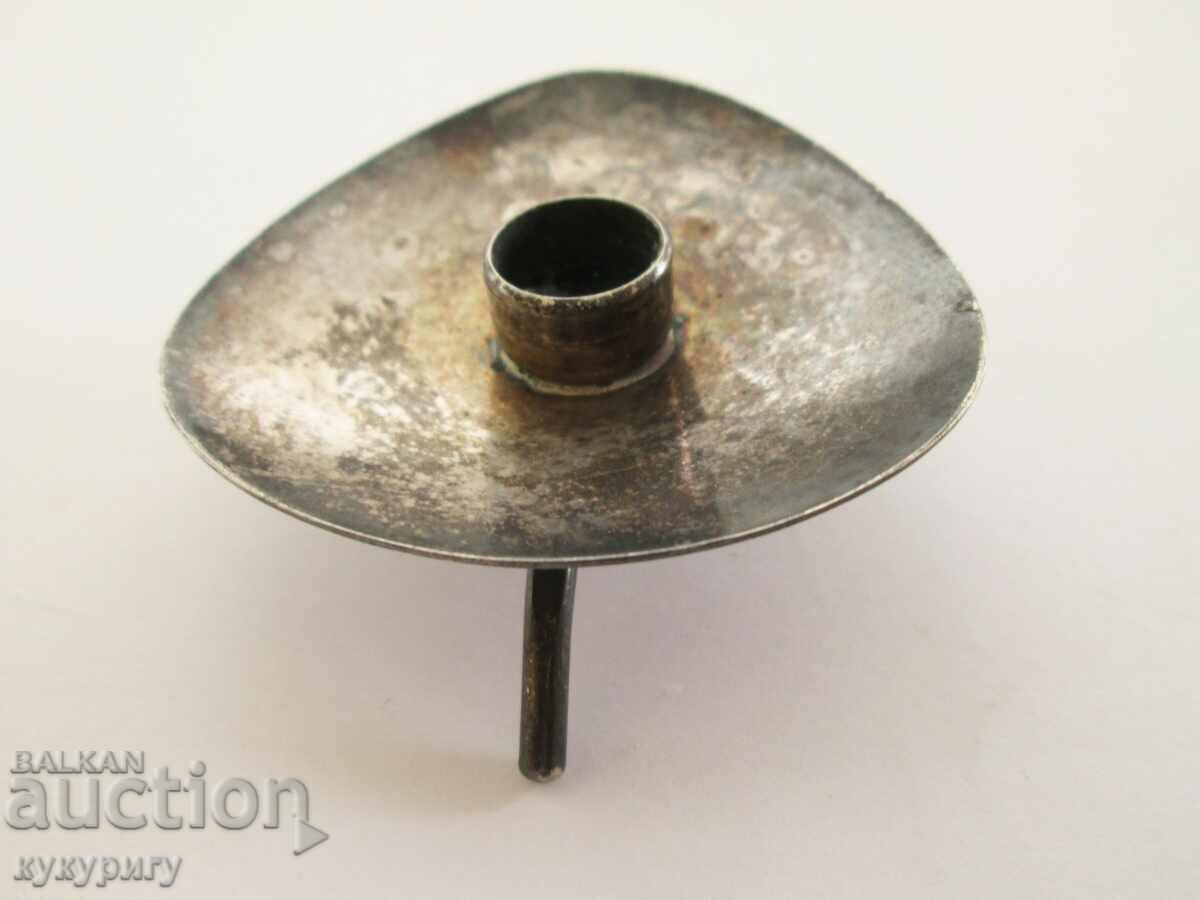 Sfeșnic vechi de mic autor suedez, placat cu argint - 7