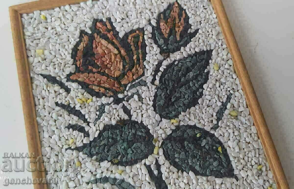 Licitație Pictura de autor „Trandafir” mozaic din pietre naturale