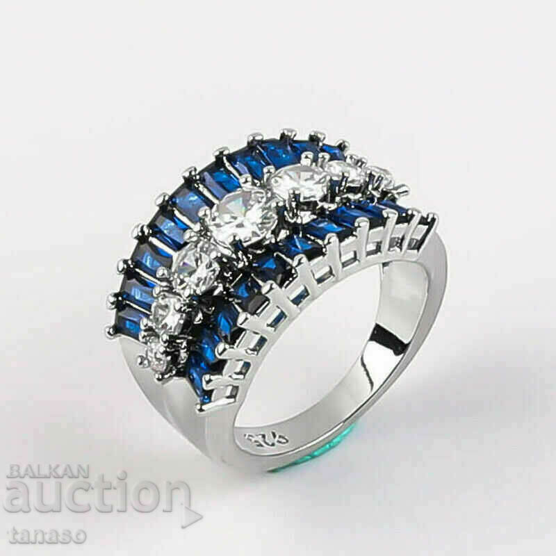 Δαχτυλίδι με μπλε ζιργκόν, ασήμι 925