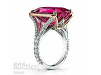 Inel cu zircon roșu, placat cu aur