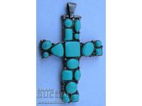 Solid 925 silver cross 18.76 grams with turquoises