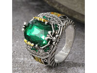 Inel cu zircon verde, placat cu argint