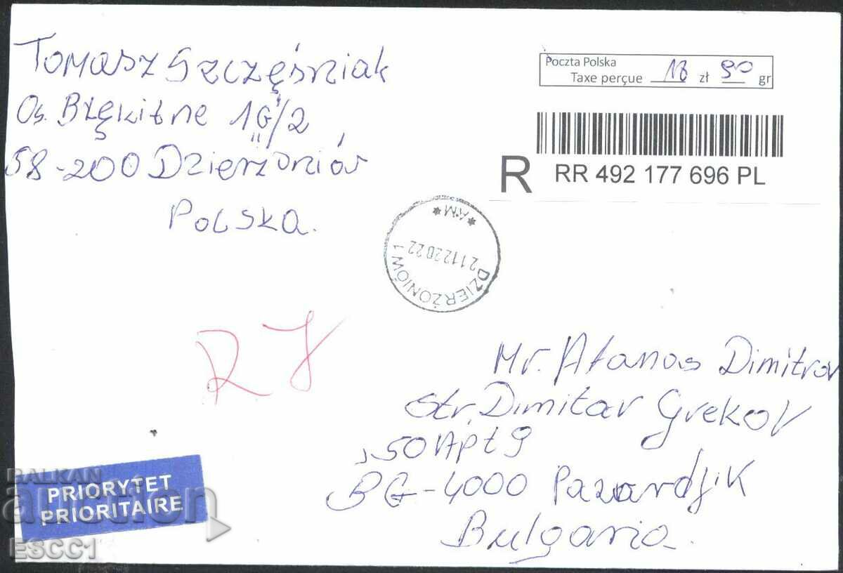 Traveled envelope - registered letter 2022 from Poland