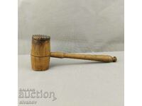 Old wooden meat mallet with metal tip #0576