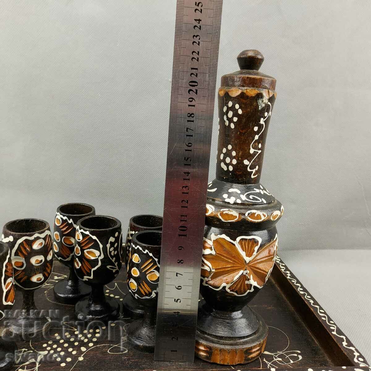 Interesting old decorative wooden brandy service #0636 - 5 Interesting old decorative wooden brandy service #0636 - 5